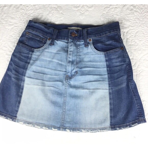 Madewell women skirt Size 27 Pieced McCarren Raw-Hem Jean colorblock  G5928 - Picture 10 of 10